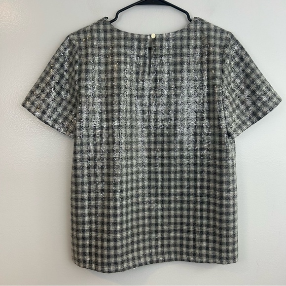 NWT Draper James Collection Plaid Sequin V-neck Top Black/White Size Small - Picture 9 of 14